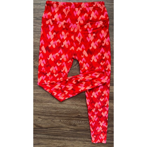 LuLaRoe Pants - LuLaRoe Red Pink Heart Print Leggings OS Valentine's Day High Waist Soft Stretch